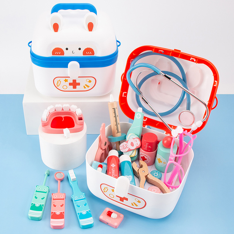 Kids Toys Doctor Set - ชุดของเล่นหมอกระต่ายสำหรับเด็กเล็ก LazyChild ชุดของเล่นฉีดยาจำลอง กล่องยาไม้ ของเล่นเสริมพัฒนาการสำหรับเด็กชายและเด็กหญิง
