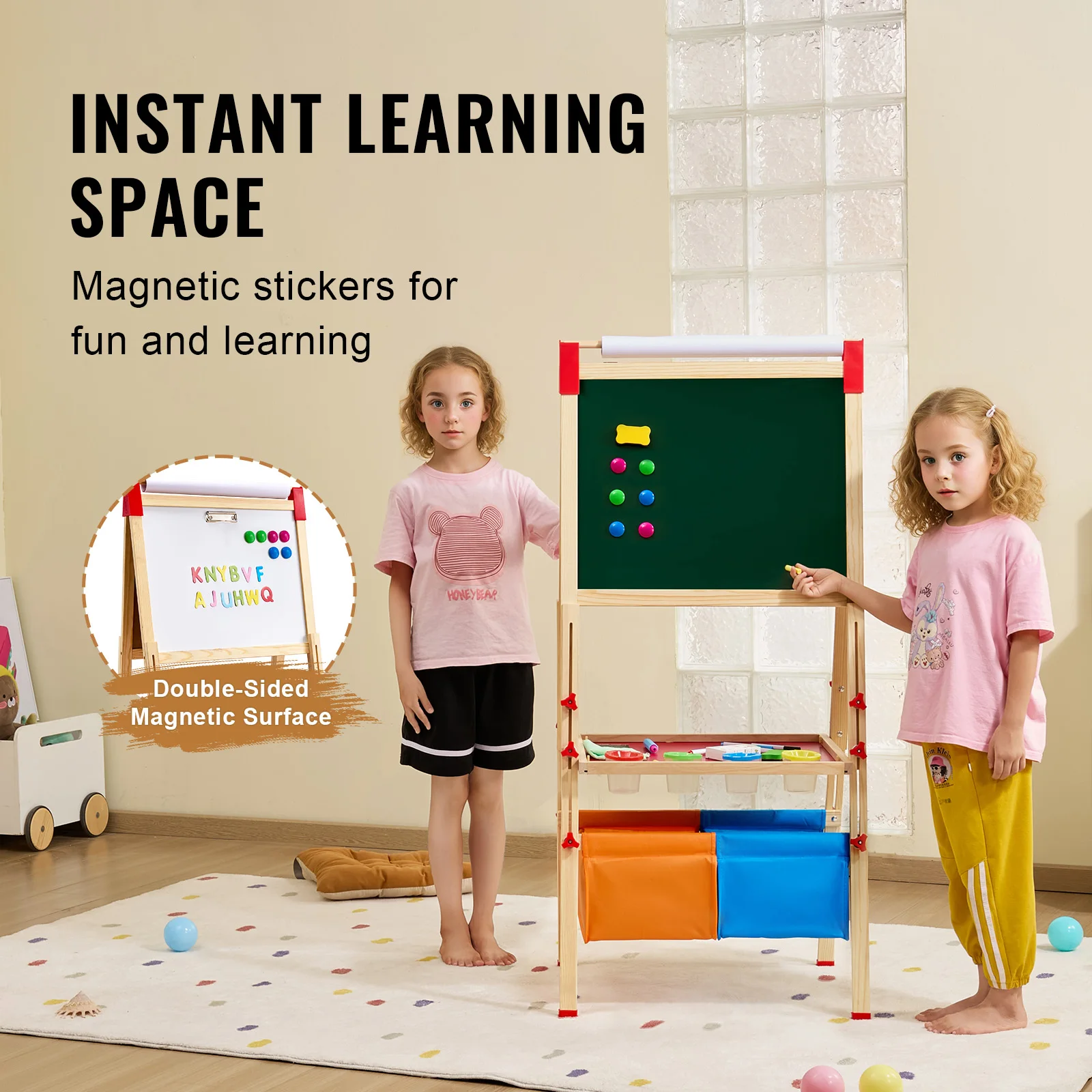 Kids Art Easel - กระดานวาดภาพแม่เหล็กสำหรับเด็กผู้หญิง SucceBuy กระดานเขียนคำศัพท์สำหรับเด็ก กระดานวาดภาพสีสำหรับเด็ก กระดานวาดภาพแบบตั้งพื้น ของเล่นเสริมพัฒนาการด้านศิลปะ