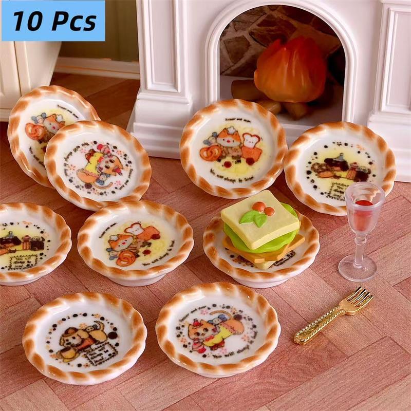 Kids Toys Dog - ชุดของเล่นจำลองขนมปังลายลูกสุนัข 10 ชิ้น/ชุด สำหรับตกแต่งบ้านตุ๊กตา ฉากจำลอง DIY