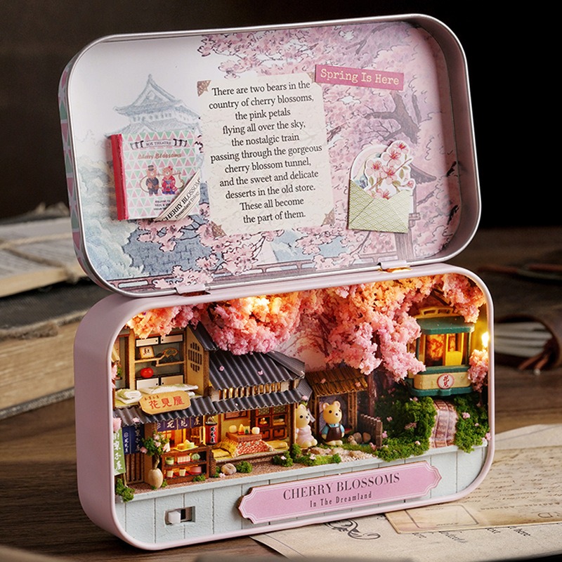 Kids Toys Paris - ชุดทำโรงหนังจิ๋วในกล่องดีบุกสำหรับเด็ก ชุดดอกไม้ในฝัน เดินเล่นในปารีส ตลาดนำโชค ซากุระแลนด์ บ้านตุ๊กตาขนาดเล็ก