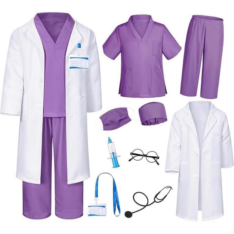 Kids Toys Doctor Set - ชุดบทบาทสมมติคุณหมอพยาบาลสำหรับเด็ก เสื้อกาวน์สีขาว กระเป๋าของเล่น ชุดคอสเพลย์สำหรับเล่นบ้านในโรงเรียนอนุบาล