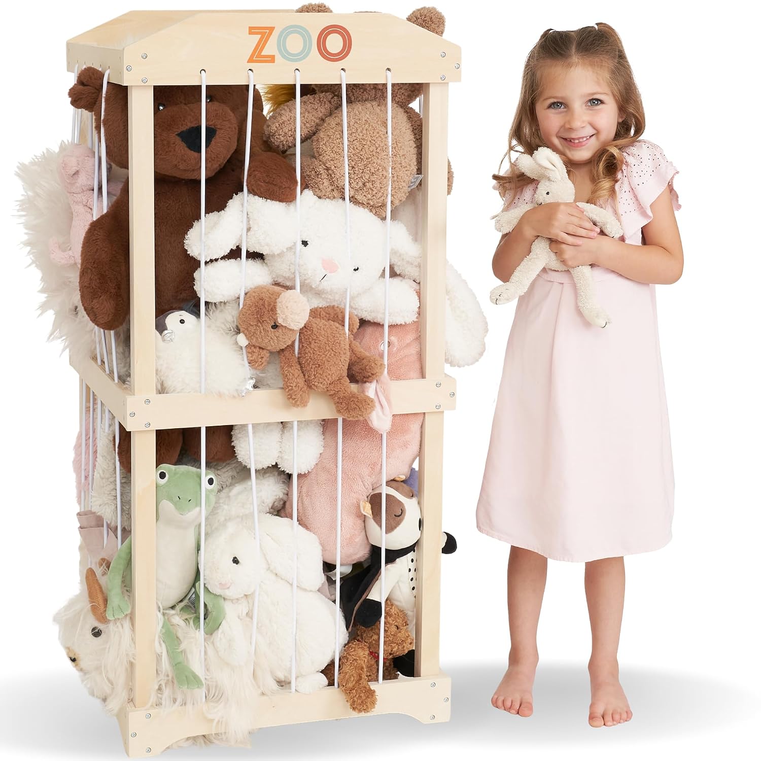 Kids Storage Toys - ชั้นวางของเล่นตุ๊กตาขนนุ่มขนาดใหญ่ ประกอบง่าย วัสดุไม้ สำหรับจัดเก็บของเล่นในห้องเด็ก ห้องนอน หรือห้องเล่น