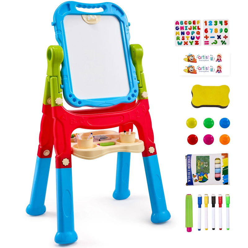 Kids Art Easel - กระดานวาดภาพแม่เหล็กสำหรับเด็ก พร้อมกระดานดำ ไวท์บอร์ด ของเล่นระบายสี กราฟฟิตี้ ของขวัญสำหรับเด็ก