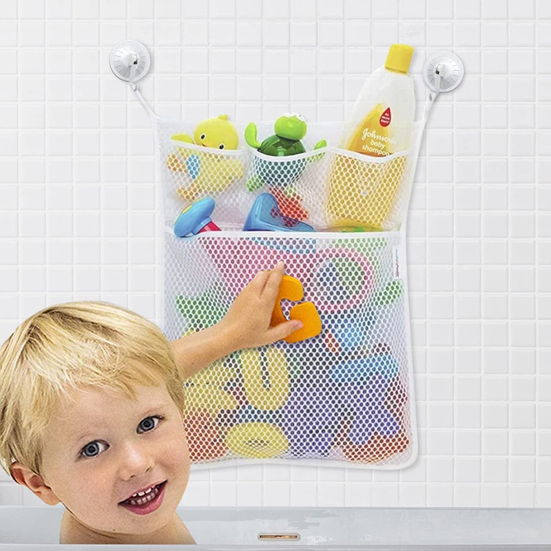 Kids Storage Toys - อาบน้ําเด็กของเล่นเด็กสีขาวของเล่นเด็กตาข่ายเก็บของเล่นพร้อมถ้วยดูดที่แข็งแกร่งกระเป๋าของเล่นสุทธิห้องน้ําสําหรับเด็กวัยหัดเดิน