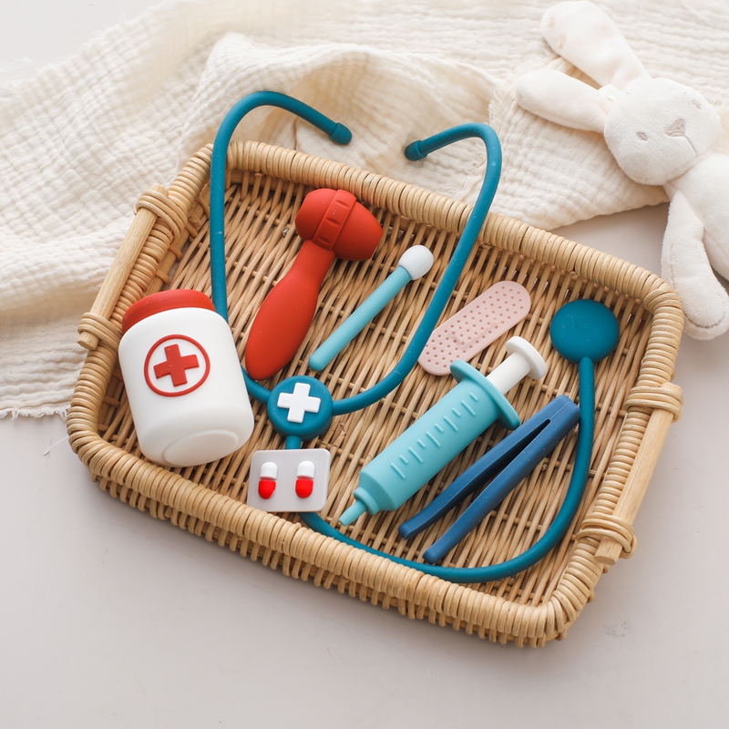 Kids Toys Doctor Set - ของเล่นหมอแกล้งทําเป็นซิลิโคนเล่นชุดหมอเกรดอาหารความปลอดภัยชุดพยาบาลสําหรับเด็กผู้หญิงเด็กวัยหัดเดินเกมการเรียนรู้ของเล่นเด็กของขวัญ