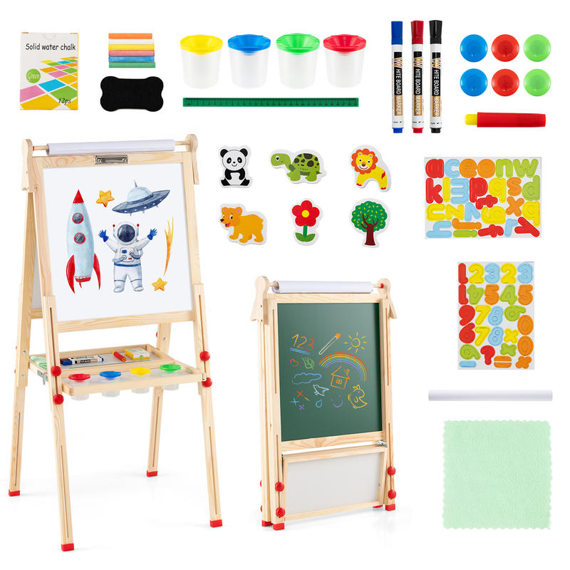 Kids Art Easel - ขาตั้งวาดรูปเด็กแบบพับได้สองด้าน 3-in-1 ทำจากไม้ พร้อมม้วนกระดาษ