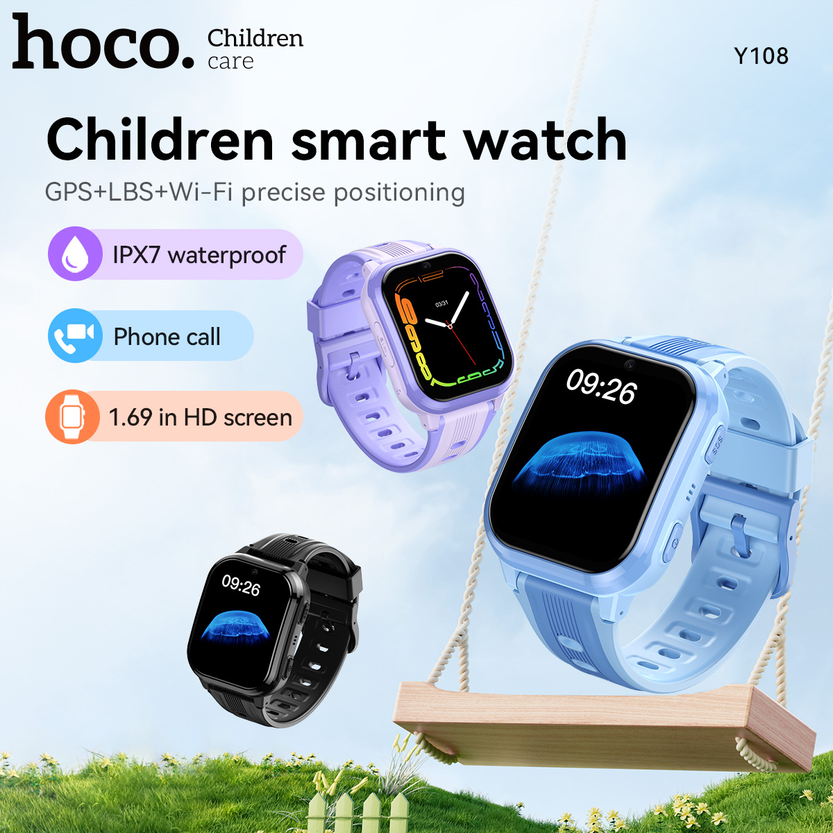 Kids Smartwatch Gps - นาฬิกาสมาร์ทวอทช์เด็ก HOCO Y108 หน้าจอโค้ง HD LCD