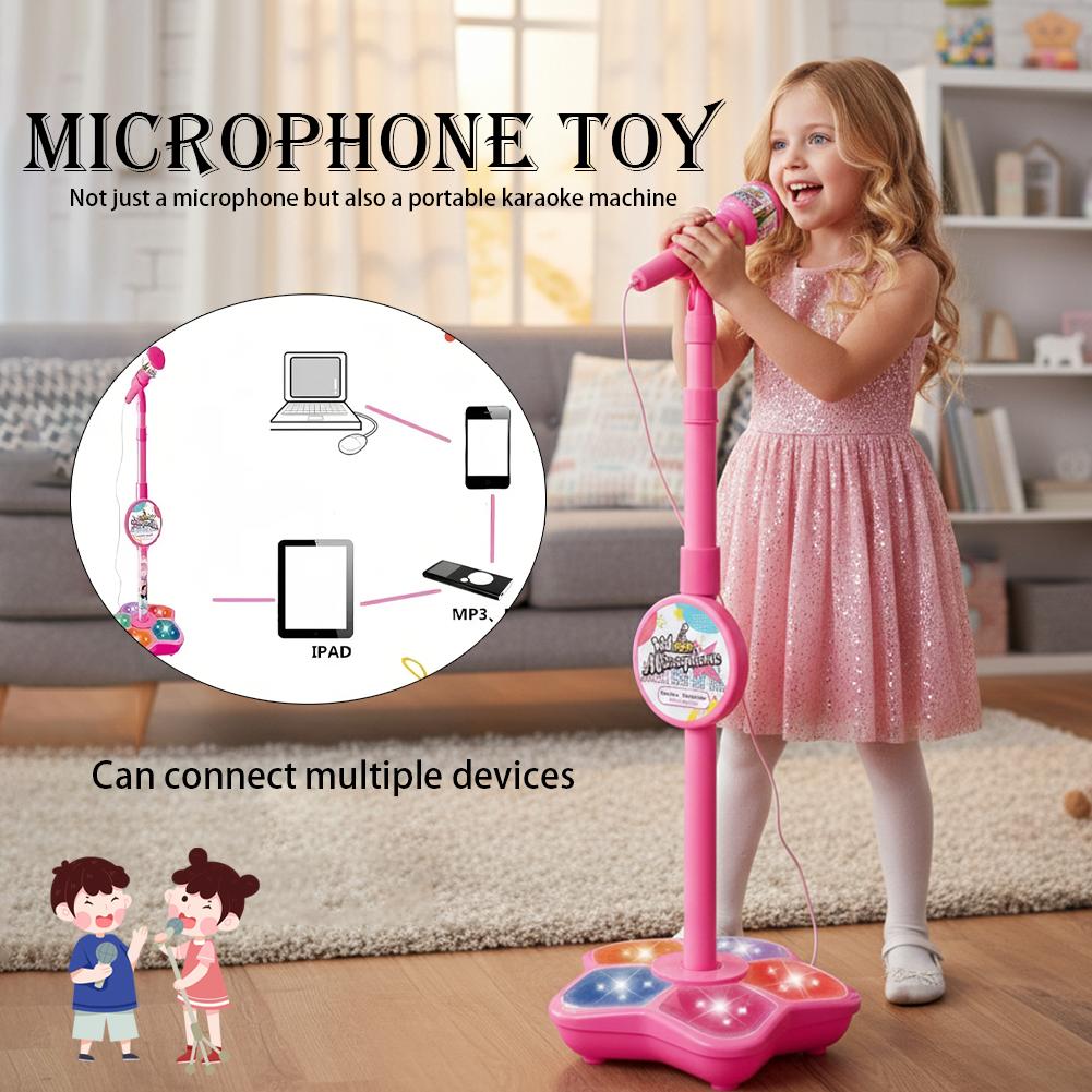 Kids Microphone Karaoke - ไมโครโฟนสำหรับเด็กพร้อมขาตั้ง ของเล่นเครื่องดนตรีคาราโอเกะ ฝึกสมอง ของเล่นเสริมพัฒนาการ ของขวัญวันเกิดสำหรับเด็กหญิงและเด็กชาย