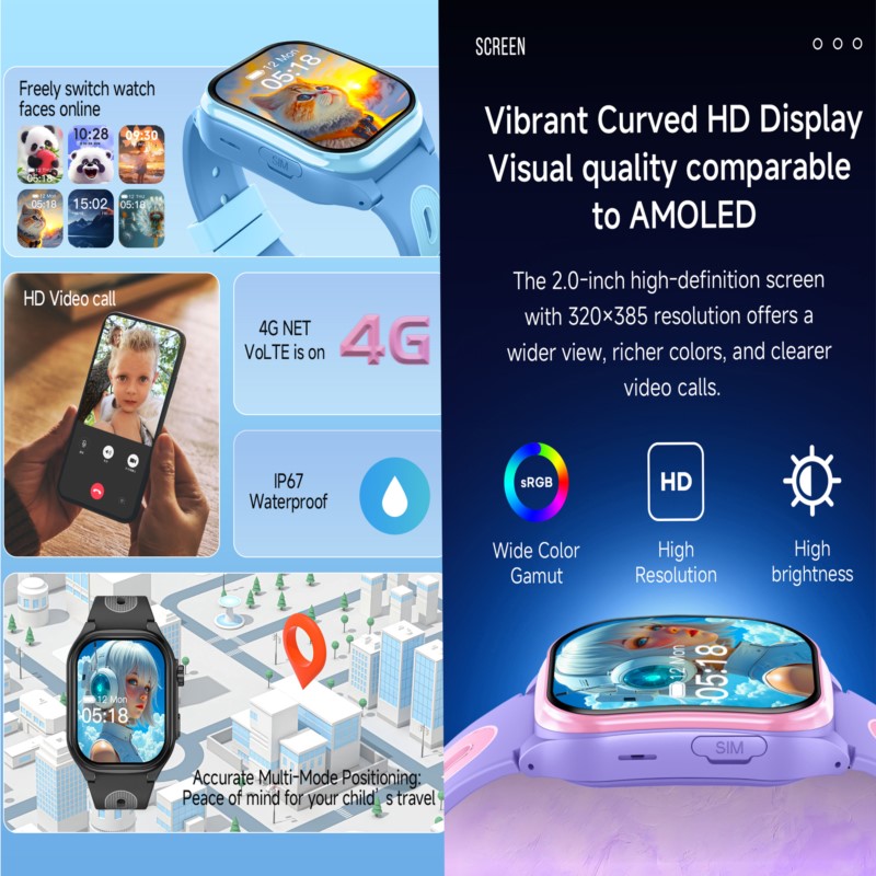 สมาร์ทวอทช์เด็ก 4G หน้าจอ HD 2 - Kids Smartwatch Gps บทวิจารณ์และราคา